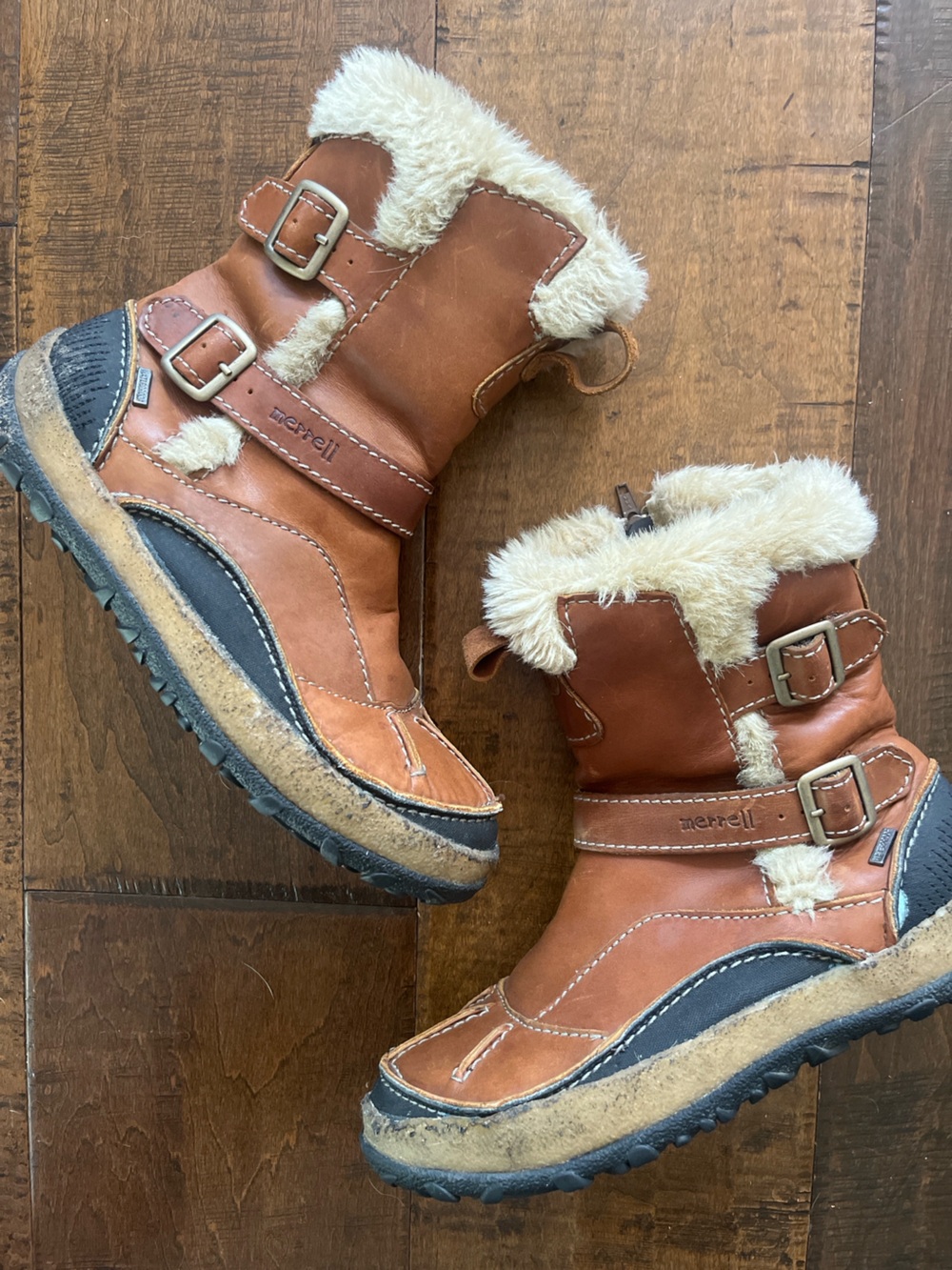 Merrell Taiga camel/brown leather waterproof mid-calf winter snow boots Sz. 8